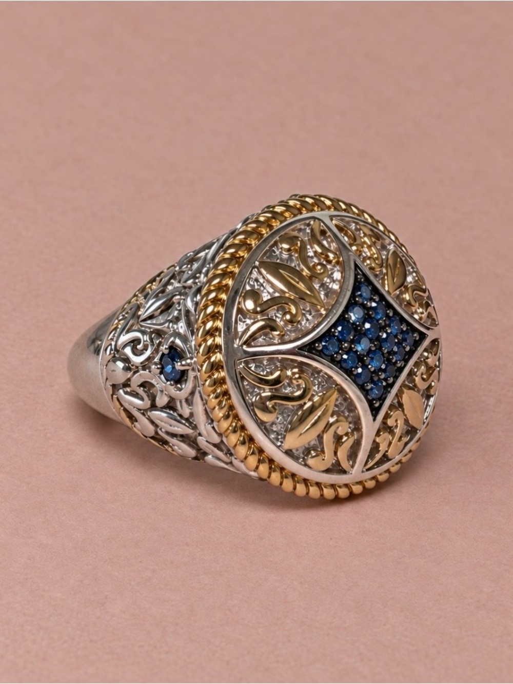 Victoria Weick HSN Blue Diamond Sterling Silver 925 Two Tone Statement Ring